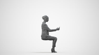 3D scanned woman business, photorealistic archviz people for Enscape and SketchUp, wireframe side view