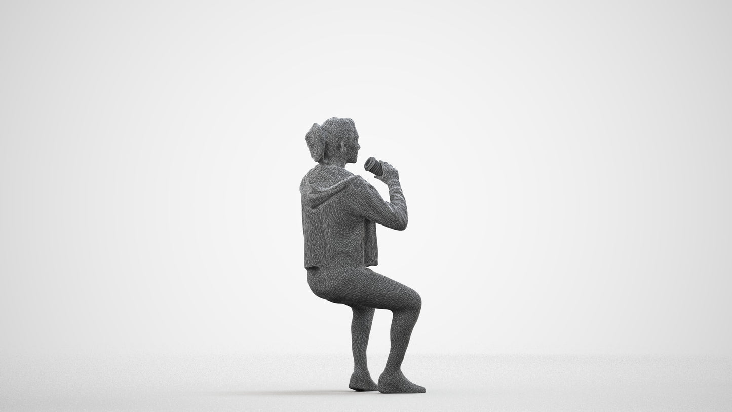 realistic 3D human woman sport, archviz people FBX OBJ for Blender, wireframe side view