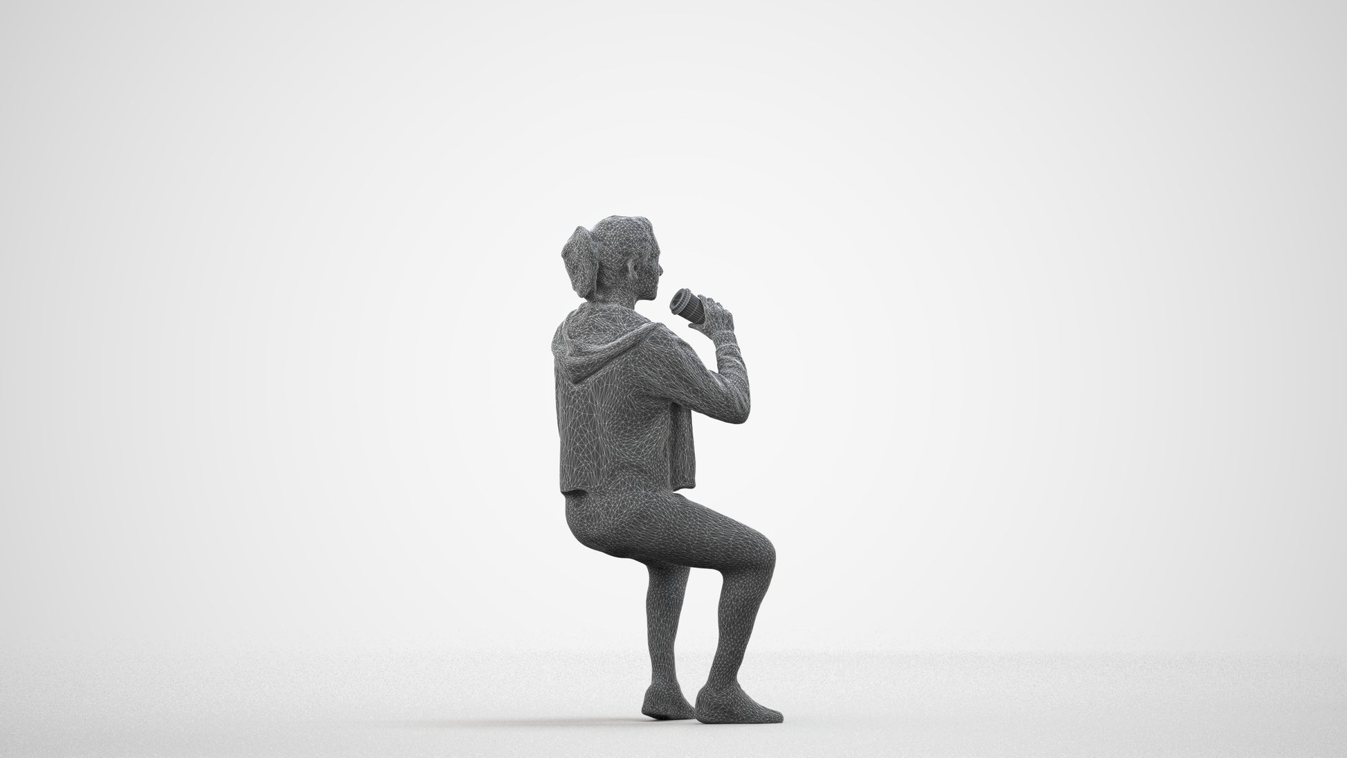realistic 3D human woman sport, archviz people FBX OBJ for Blender, wireframe side view
