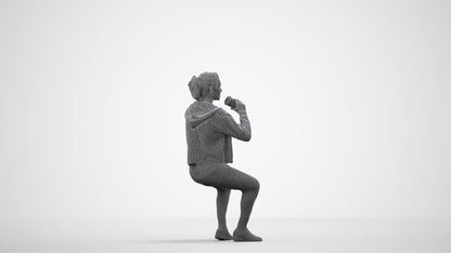 realistic 3D human woman sport, archviz people FBX OBJ for Blender, wireframe side view