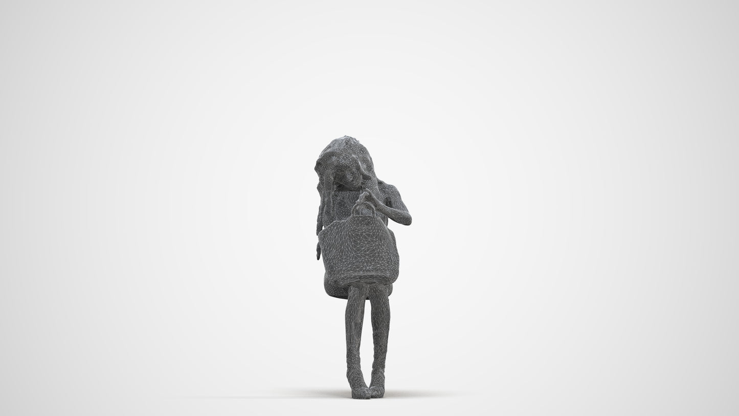 photogrammetry 3D woman casual sitting, realistic human model archviz FBX, three-quarter front view render