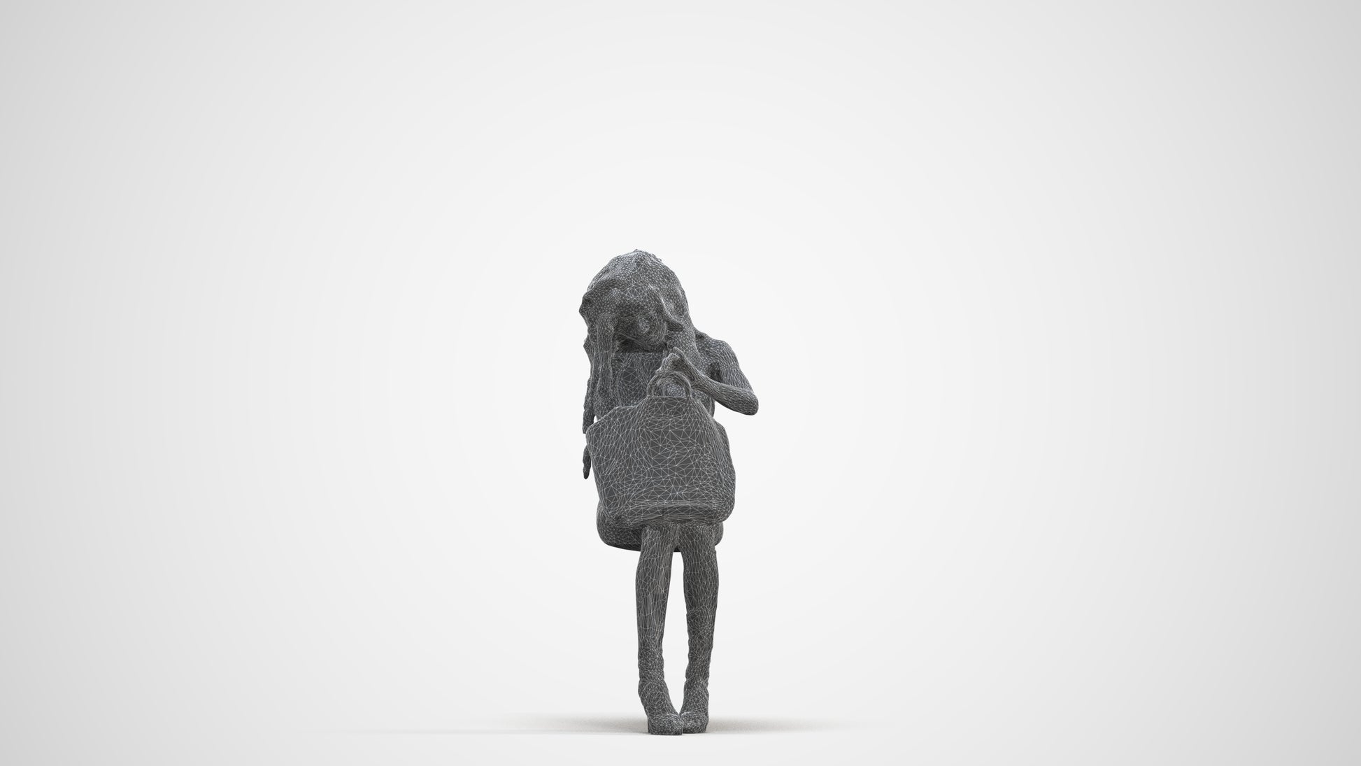 photogrammetry 3D woman casual sitting, realistic human model archviz FBX, three-quarter front view render
