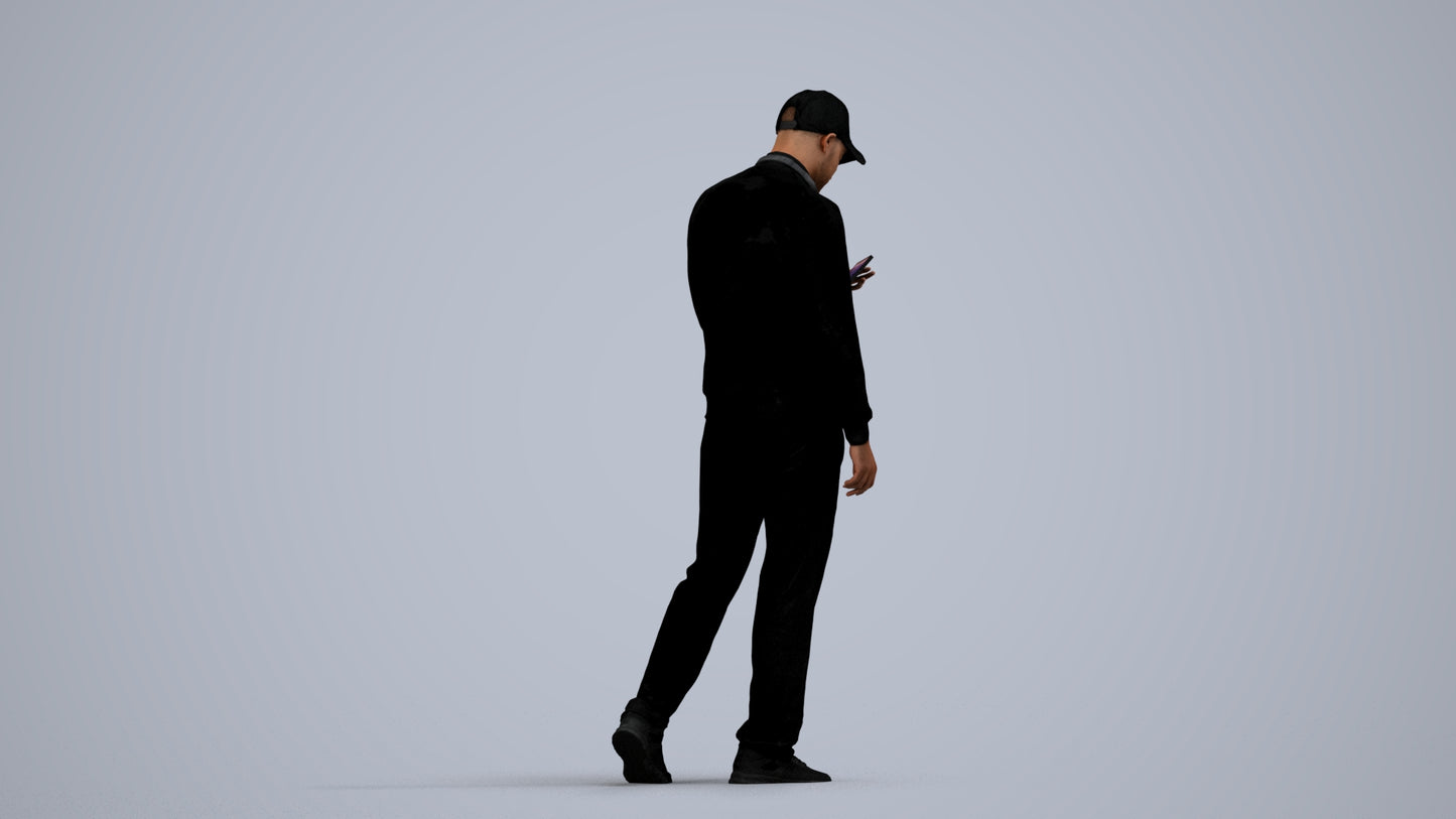 3D human model man sport walking, photogrammetry scanned person for archviz, side view render