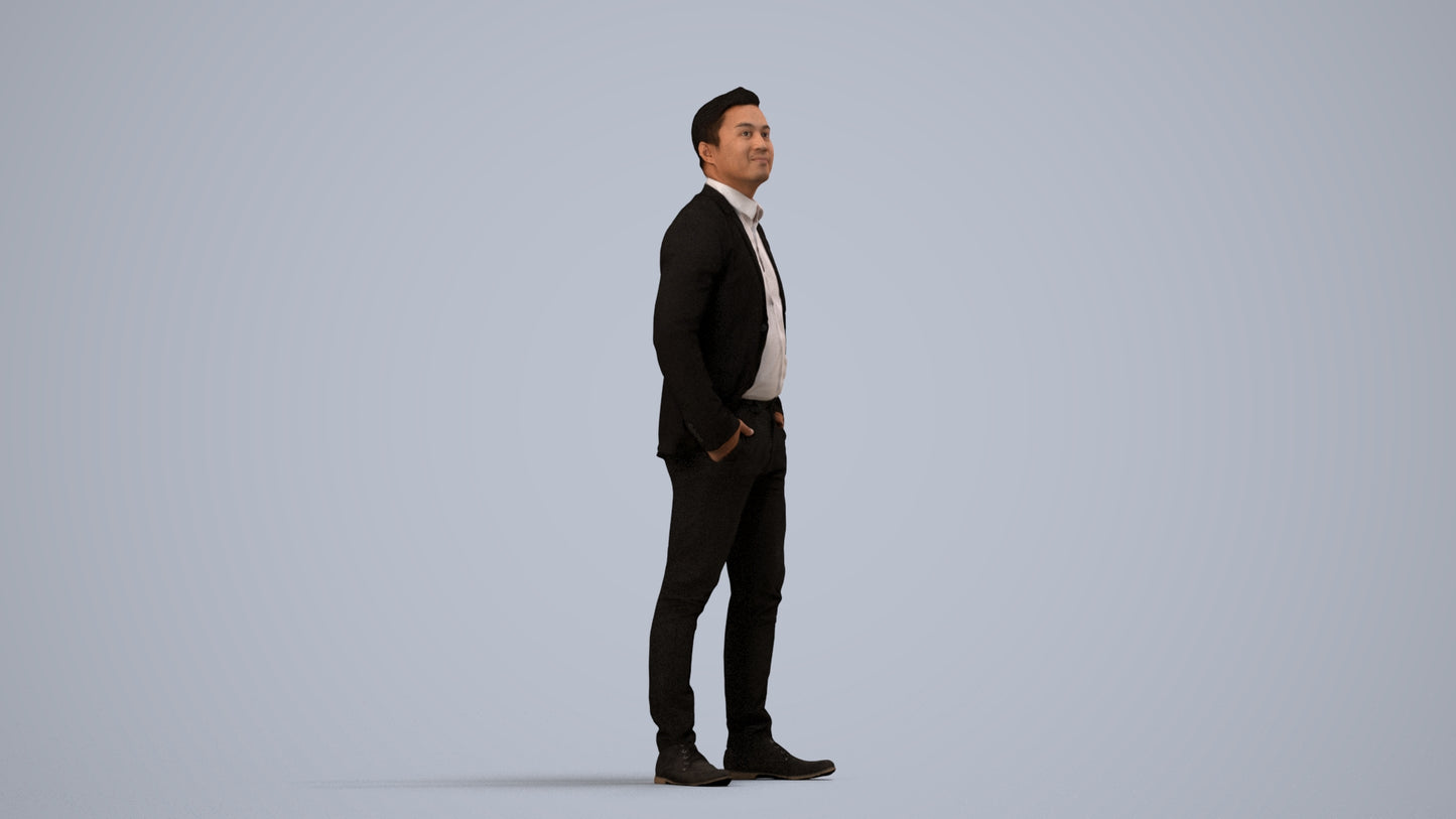 3D scanned man business, photorealistic archviz people for Enscape and SketchUp, side view render