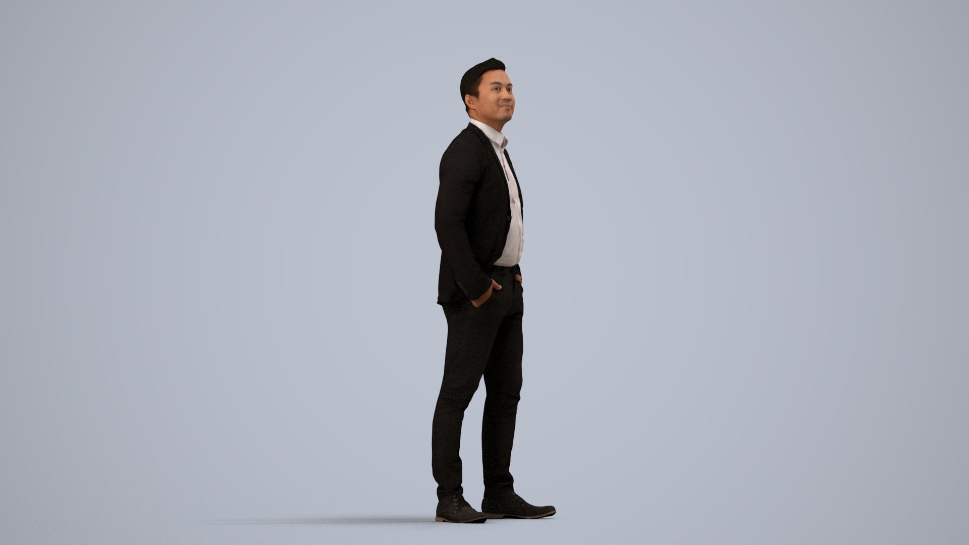 3D scanned man business, photorealistic archviz people for Enscape and SketchUp, side view render