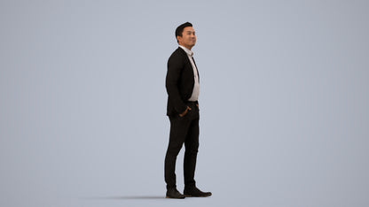 3D scanned man business, photorealistic archviz people for Enscape and SketchUp, side view render