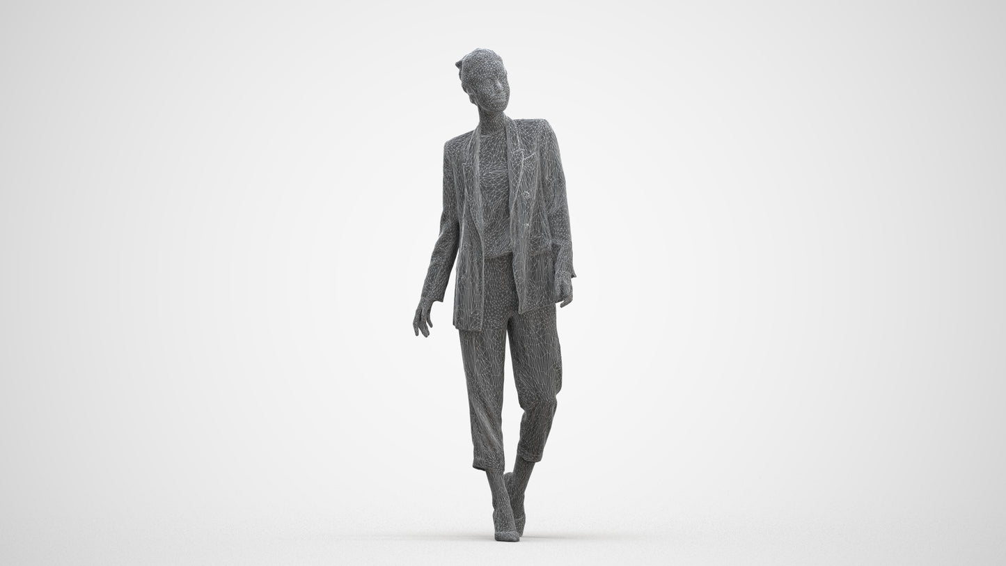 realistic 3D people woman business walking, render-ready for V-Ray and Corona, FBX OBJ, three-quarter front view render