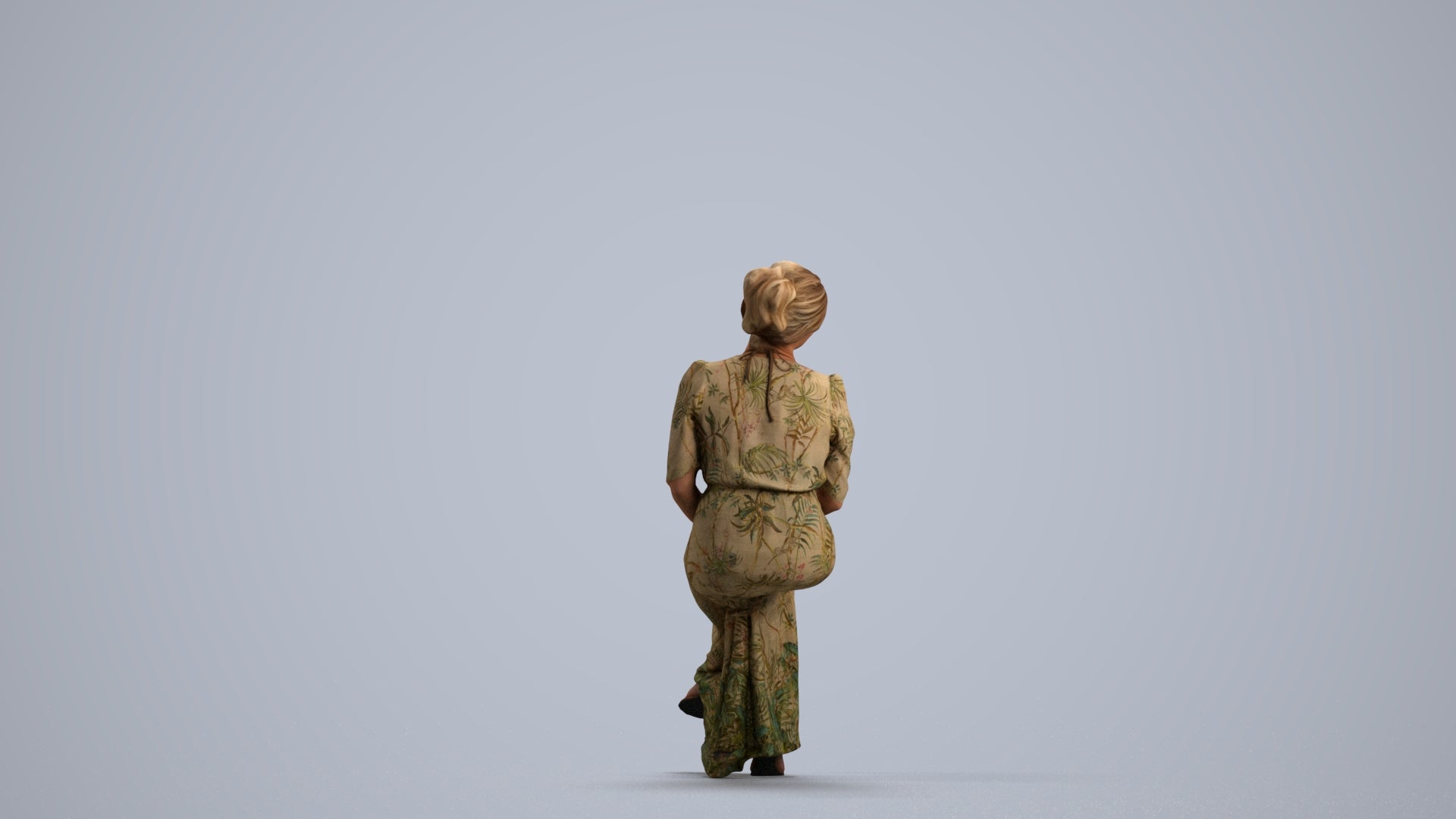 3D scanned woman sitting casual, photorealistic archviz people for Enscape and SketchUp, front view render