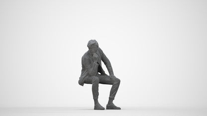 scanned 3D man casual sitting, photogrammetry people for Enscape and V-Ray, wireframe back view