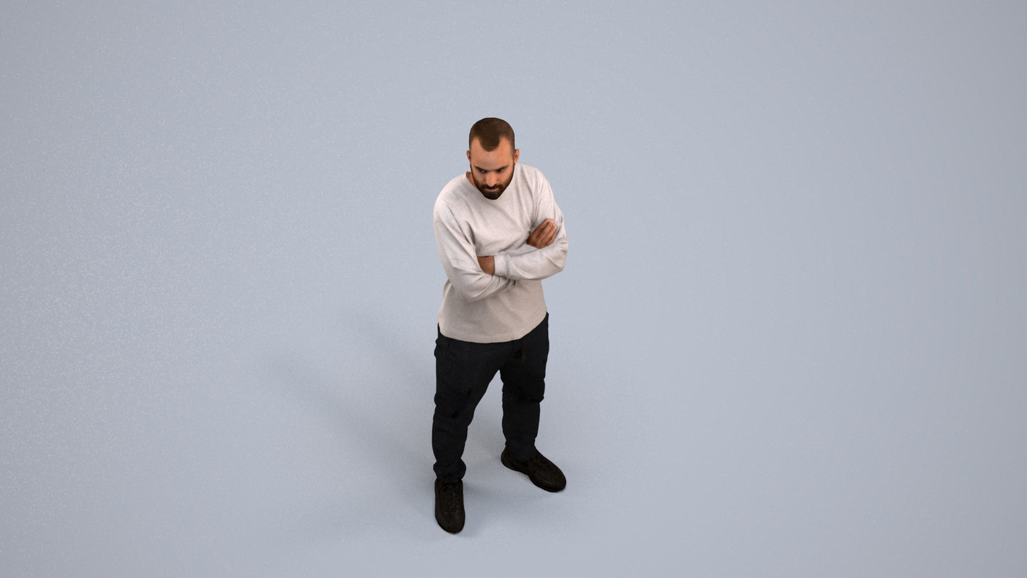 3D human model man casual standing, photogrammetry scanned person for archviz, back view render