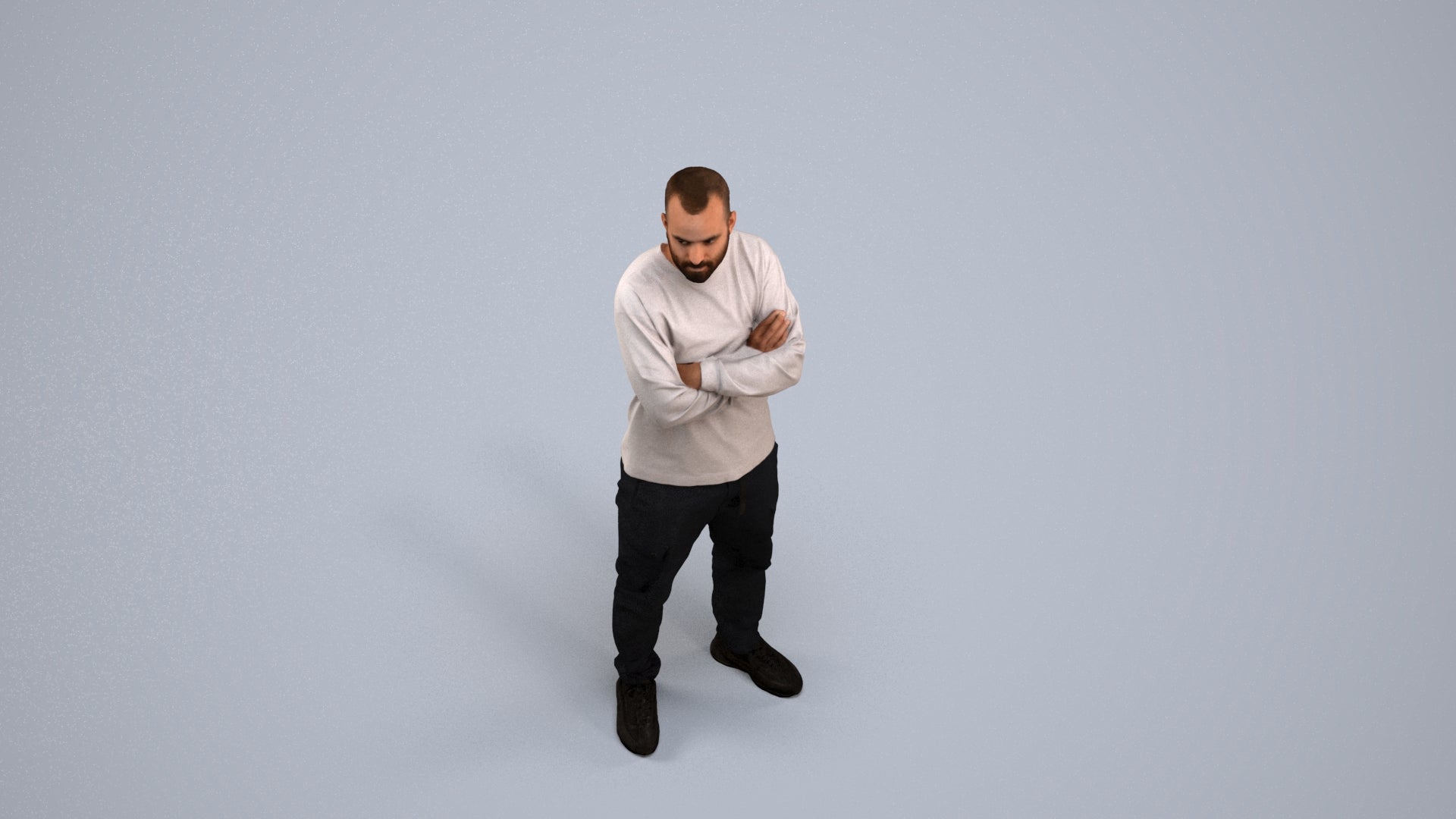 3D human model man casual standing, photogrammetry scanned person for archviz, back view render