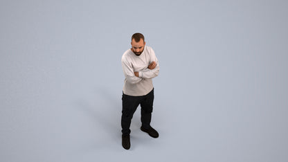 3D human model man casual standing, photogrammetry scanned person for archviz, back view render