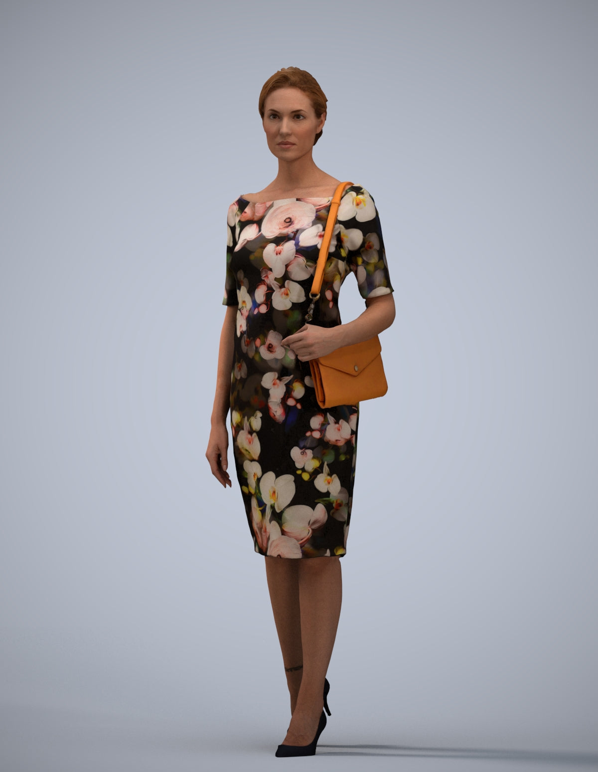 realistic 3D woman casual walking, scanned archviz people for Blender and 3ds Max