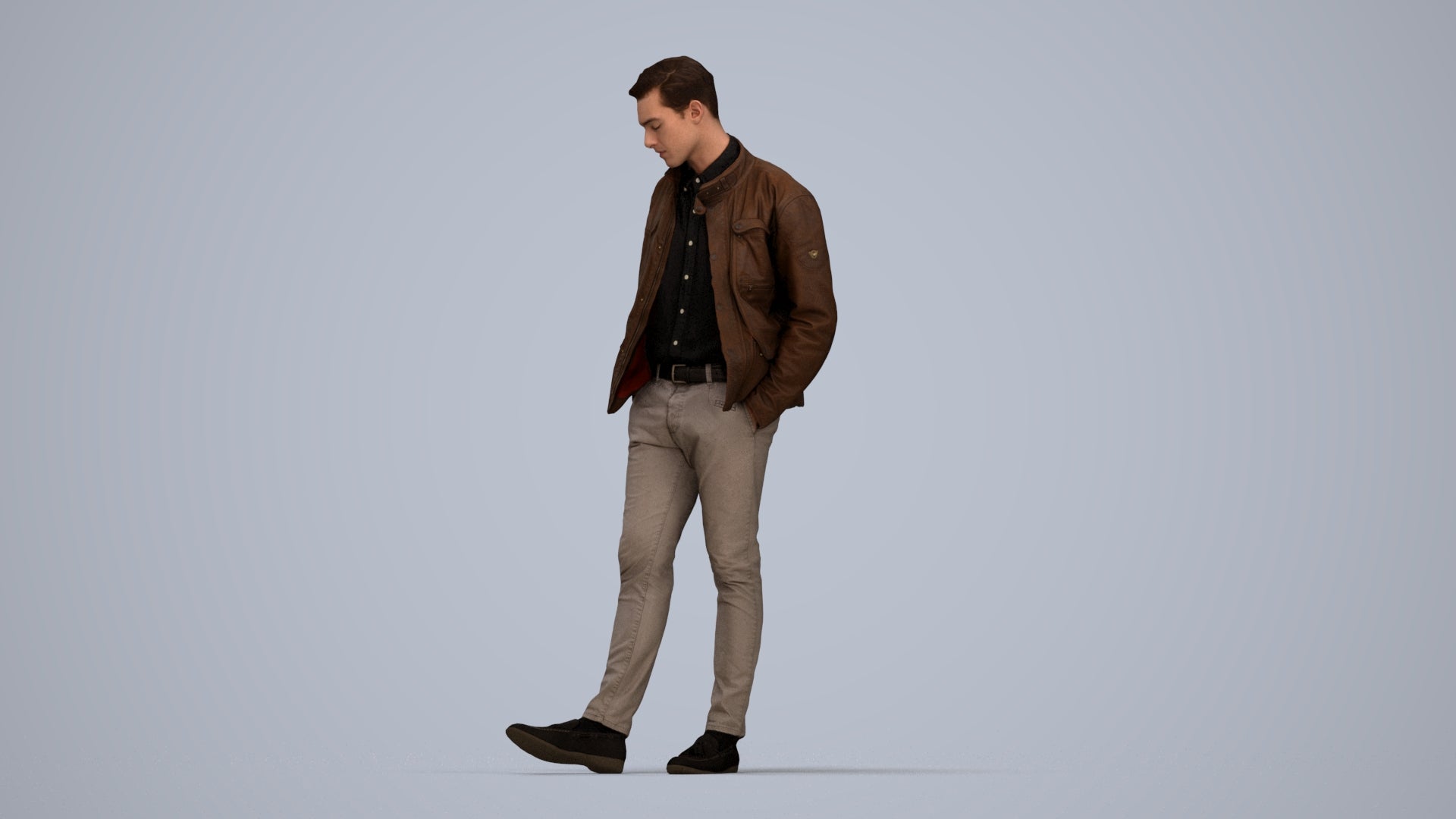 3D people model man casual standing, scanned human for 3ds Max rendering, top-down view render