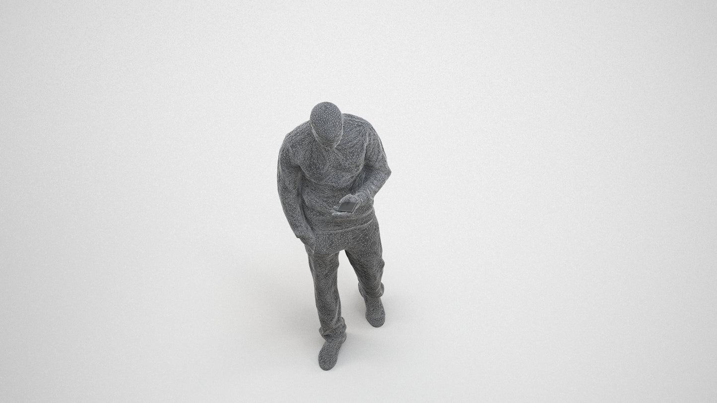 3D people model man walking, scanned human for 3ds Max rendering, wireframe three-quarter view