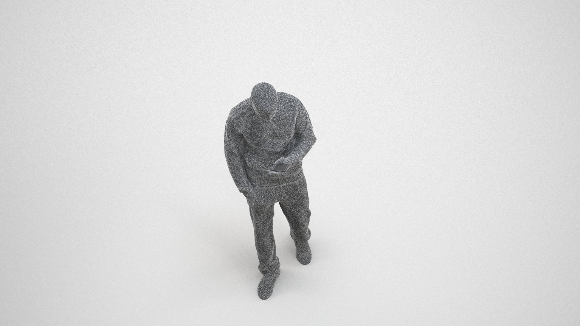 3D people model man walking, scanned human for 3ds Max rendering, wireframe three-quarter view