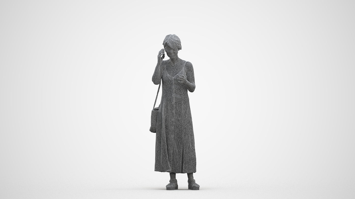 realistic 3D human senior woman standing, archviz people FBX OBJ for Blender, three-quarter front view render