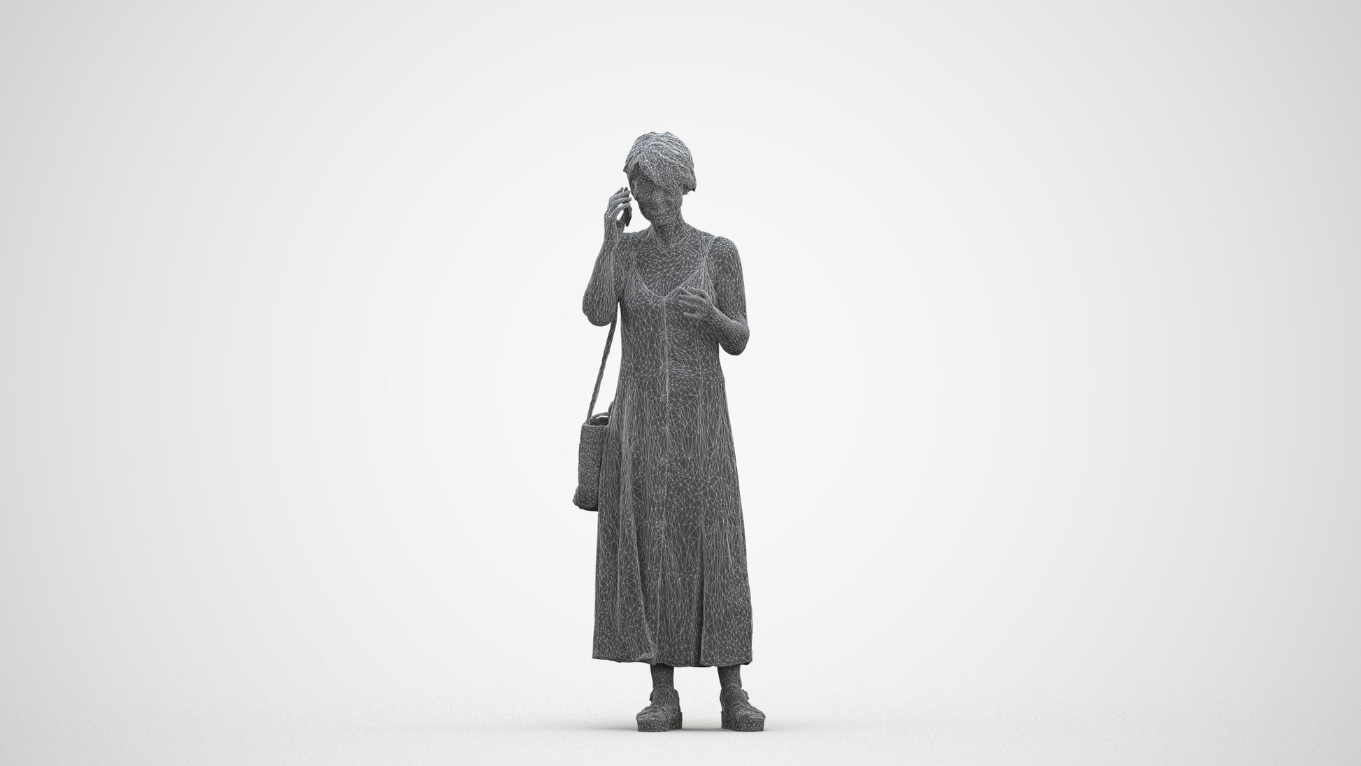 realistic 3D human senior woman standing, archviz people FBX OBJ for Blender, three-quarter front view render