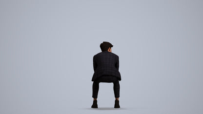 photogrammetry 3D man business sitting, realistic human model archviz FBX, front view render