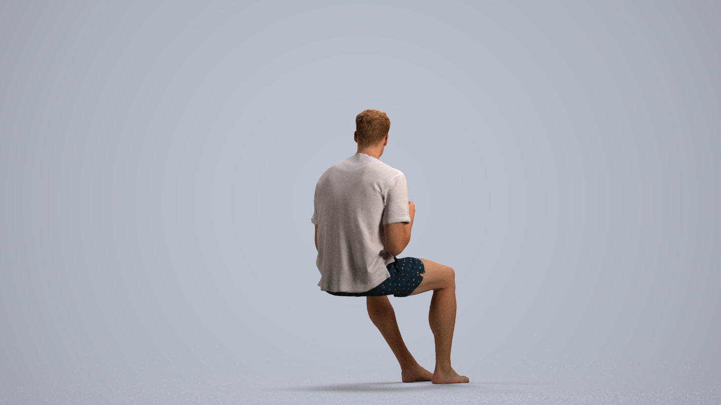 3D scanned man sitting casual, photorealistic archviz people for Enscape and SketchUp, front view render