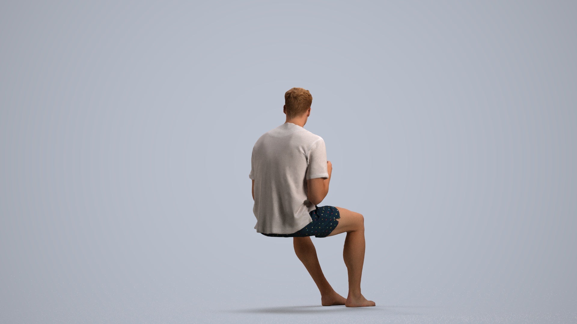 3D scanned man sitting casual, photorealistic archviz people for Enscape and SketchUp, front view render