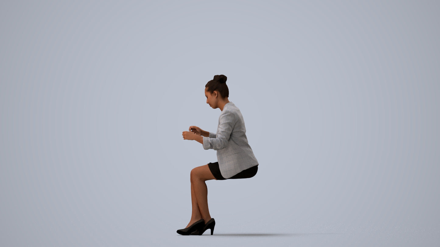 3D scanned woman business, photorealistic archviz people for Enscape and SketchUp, three-quarter view render