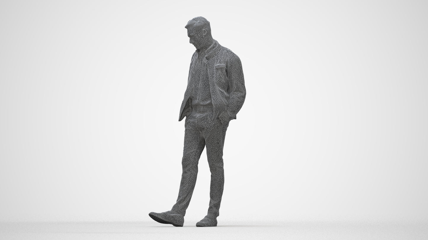 3D people model man casual standing, scanned human for 3ds Max rendering, wireframe back view