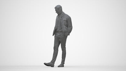 3D people model man casual standing, scanned human for 3ds Max rendering, wireframe back view