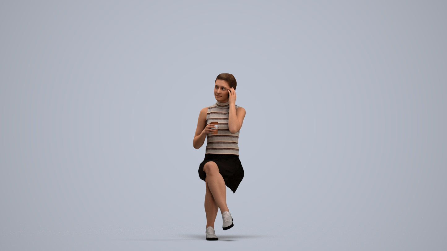 realistic 3D people woman sitting, render-ready for V-Ray and Corona, FBX OBJ, standing pose render