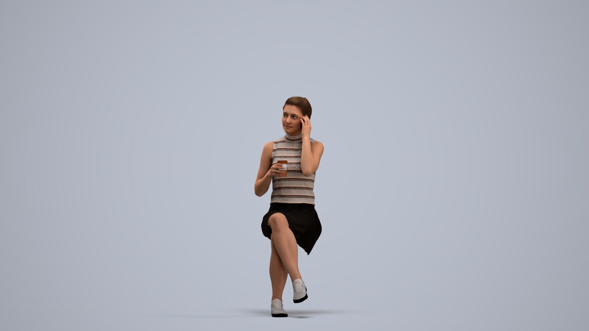realistic 3D people woman sitting, render-ready for V-Ray and Corona, FBX OBJ, standing pose render