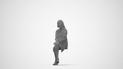 photogrammetry 3D woman business sitting, realistic human model archviz FBX, wireframe back view
