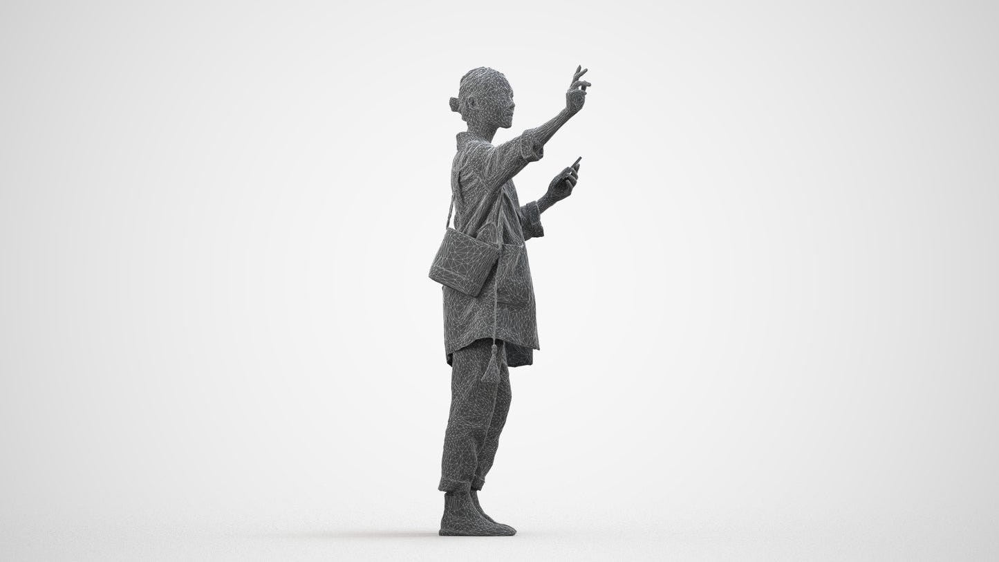 3D people model woman casual standing, scanned human for 3ds Max rendering, wireframe side view