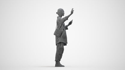 3D people model woman casual standing, scanned human for 3ds Max rendering, wireframe side view