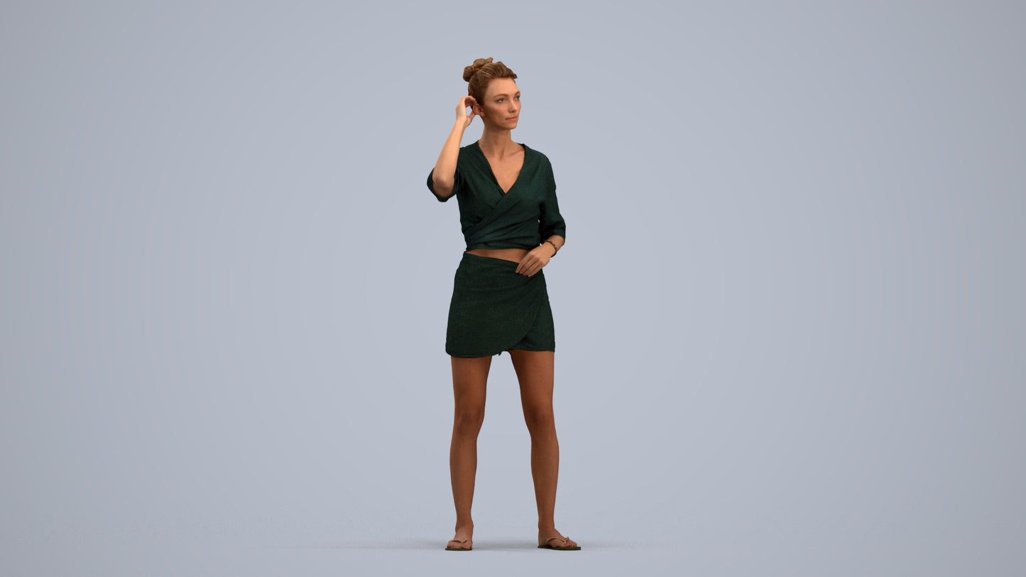 3D human model woman casual standing, photogrammetry scanned person for archviz, standing pose render
