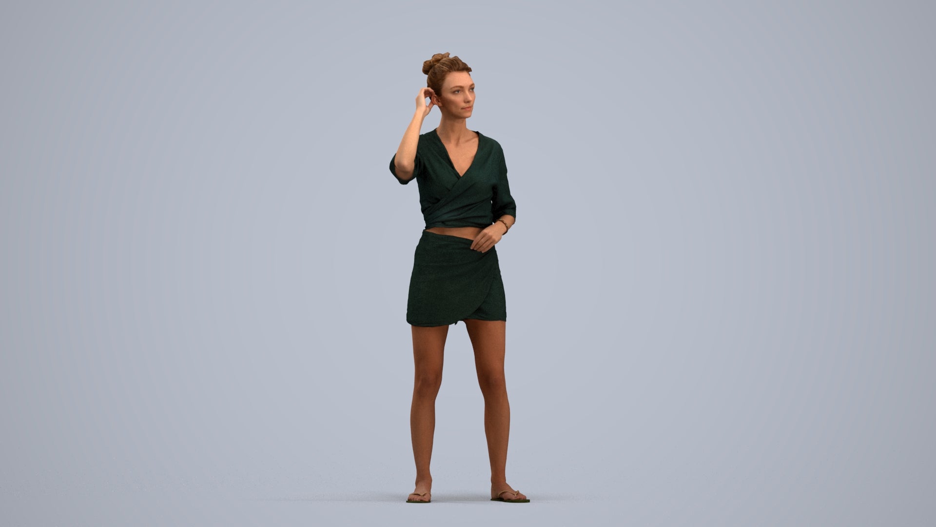 3D human model woman casual standing, photogrammetry scanned person for archviz, standing pose render