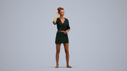 3D human model woman casual standing, photogrammetry scanned person for archviz, standing pose render