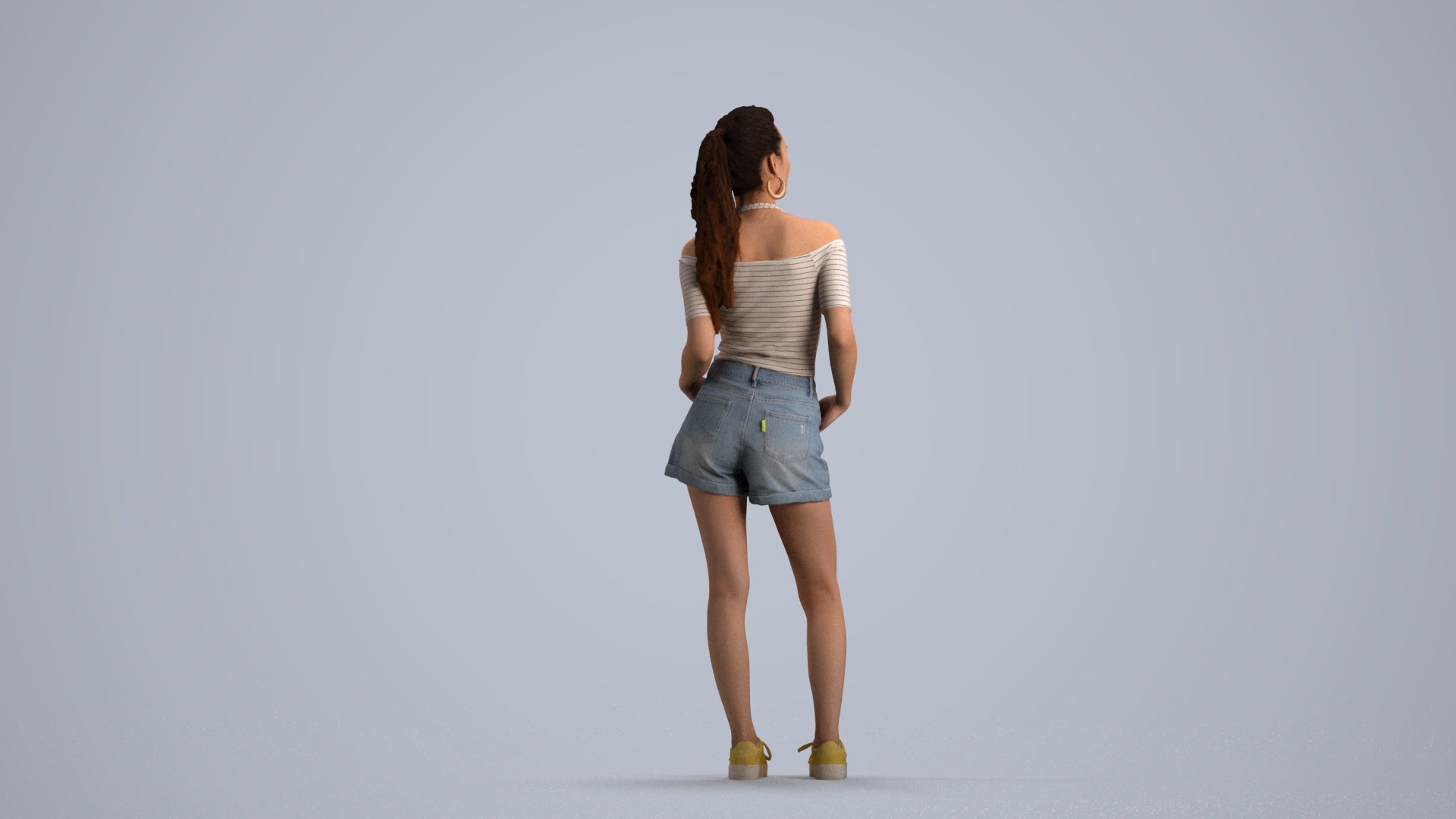 3D human model woman casual standing, photogrammetry scanned person for archviz, front view render