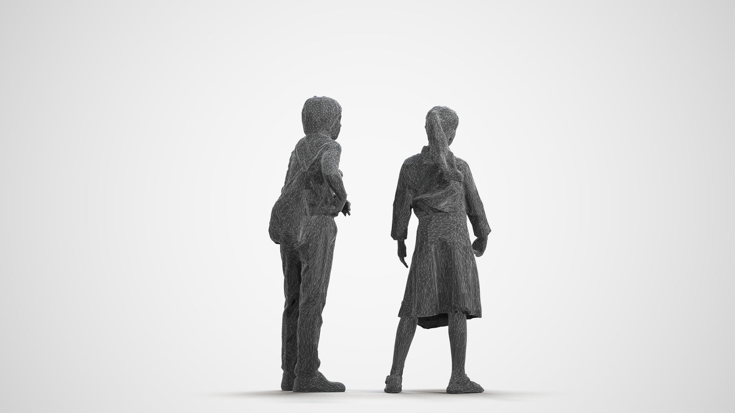 photogrammetry 3D girl kids, realistic human model archviz FBX, wireframe front view
