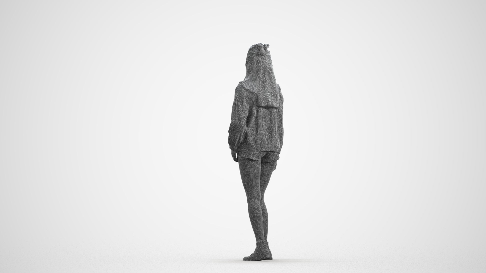 photogrammetry 3D woman casual standing, realistic human model archviz FBX, wireframe front view
