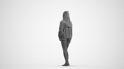 photogrammetry 3D woman casual standing, realistic human model archviz FBX, wireframe front view