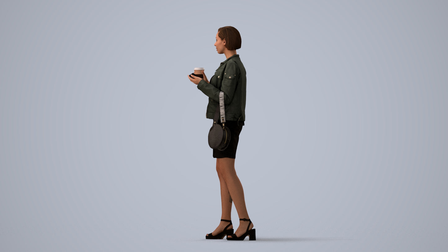 realistic 3D people woman casual standing, render-ready for V-Ray and Corona, FBX OBJ, three-quarter view render
