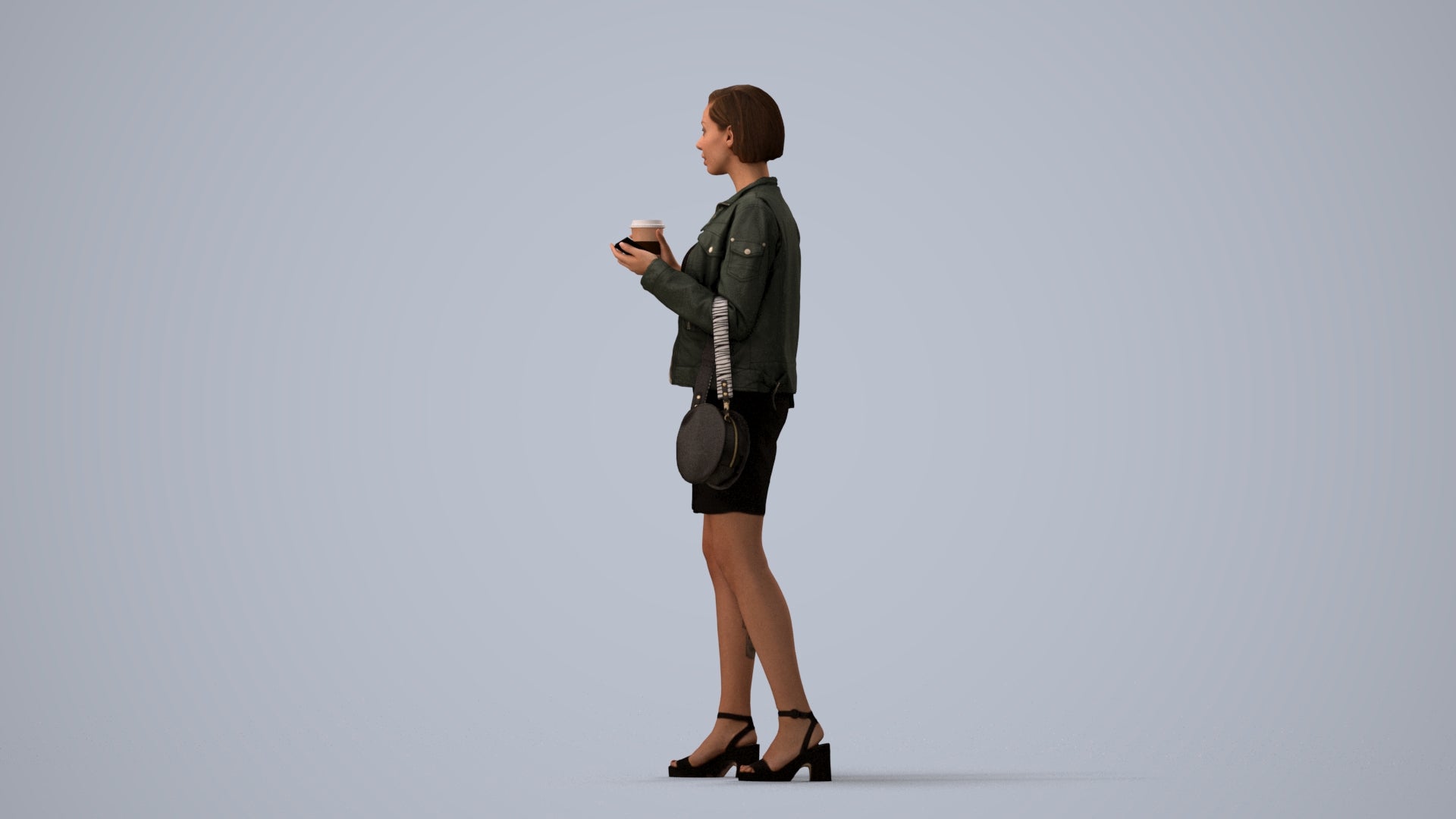 realistic 3D people woman casual standing, render-ready for V-Ray and Corona, FBX OBJ, three-quarter view render