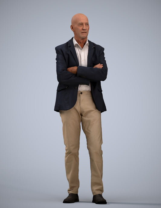 3D human model senior man business, photogrammetry scanned person for archviz