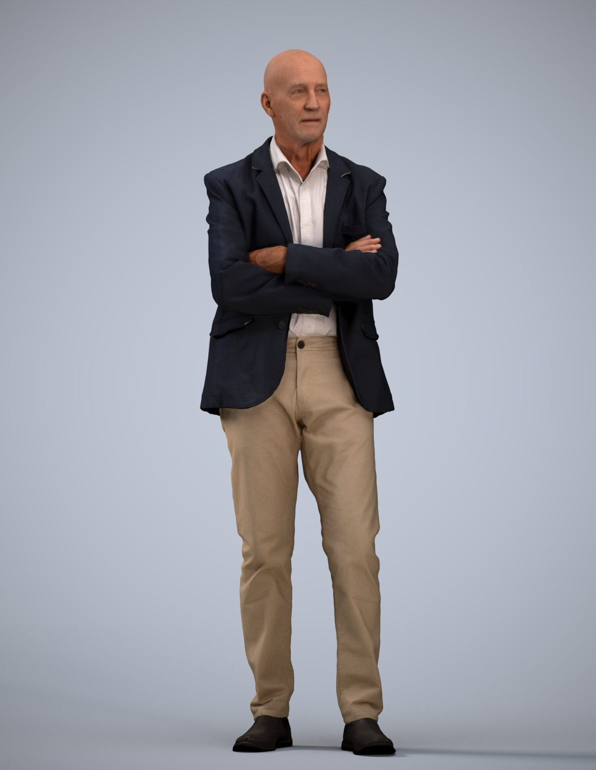 3D human model senior man business, photogrammetry scanned person for archviz