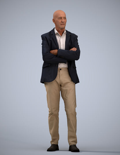 3D human model senior man business, photogrammetry scanned person for archviz