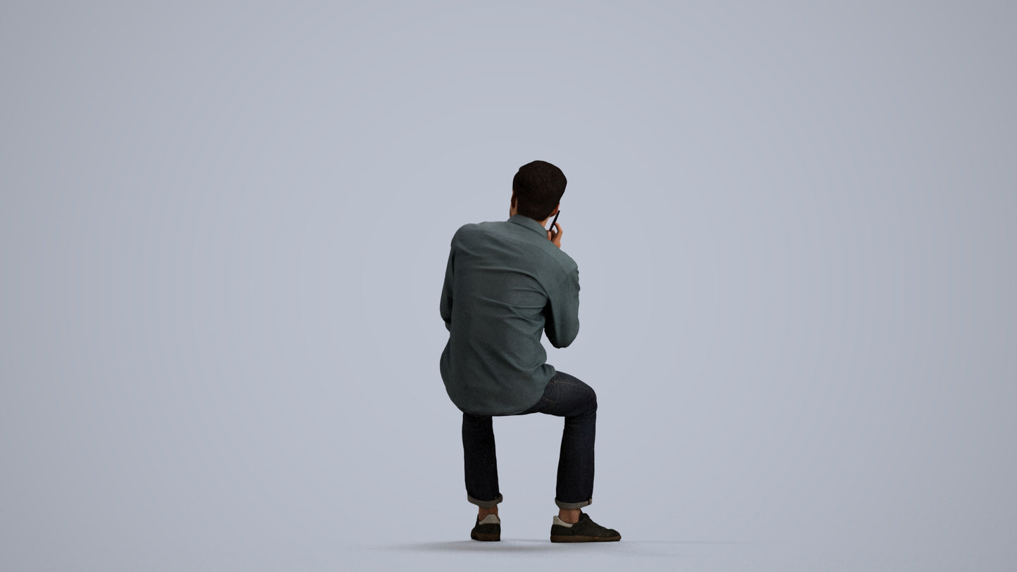 3D scanned man sitting casual, photorealistic archviz people for Enscape and SketchUp, front view render