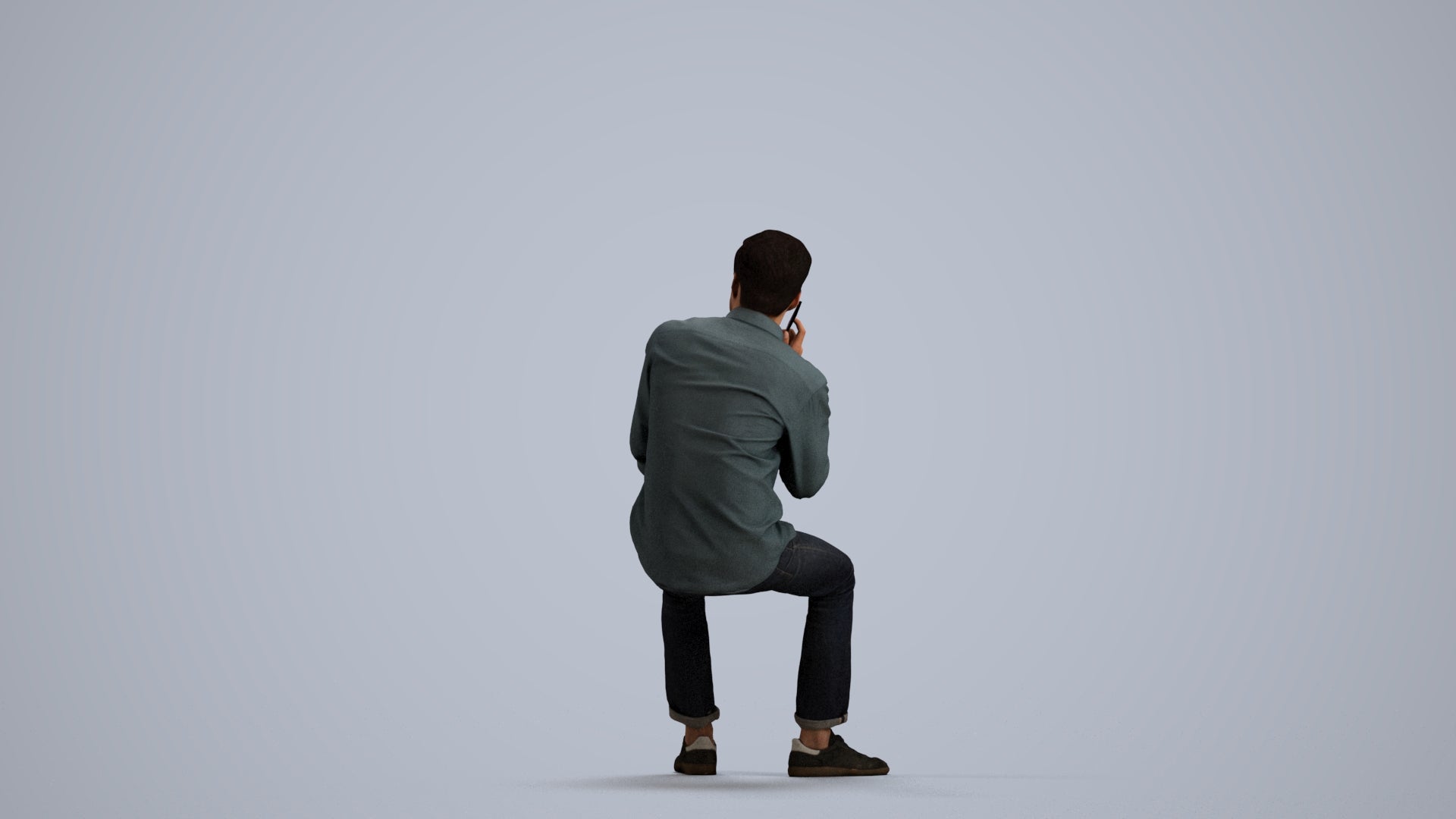 3D scanned man sitting casual, photorealistic archviz people for Enscape and SketchUp, front view render