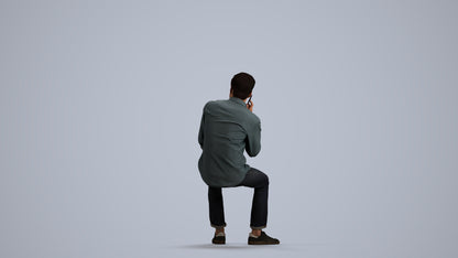 3D scanned man sitting casual, photorealistic archviz people for Enscape and SketchUp, front view render