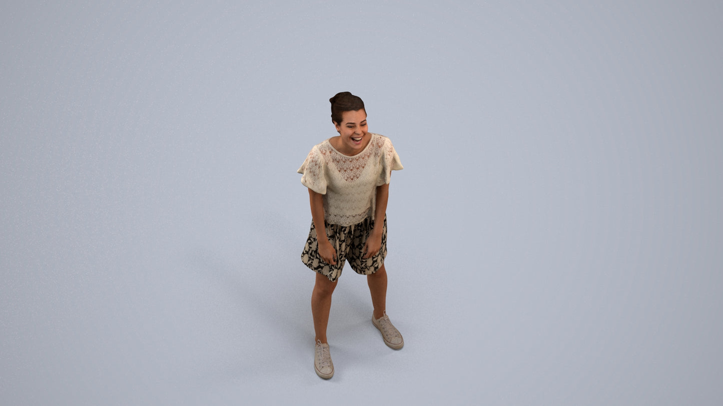 3D scanned woman standing casual, photorealistic archviz people for Enscape and SketchUp, back view render