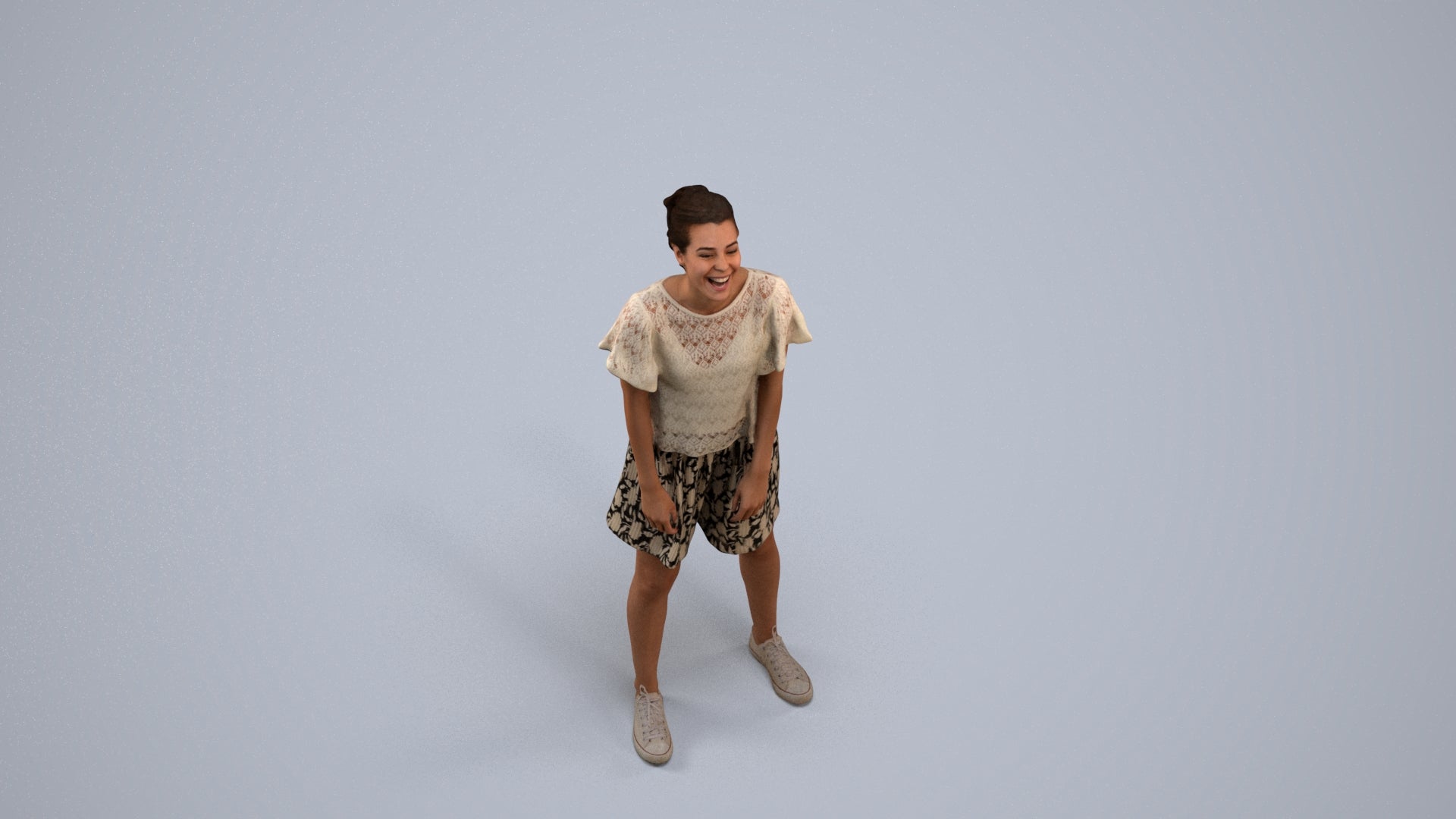 3D scanned woman standing casual, photorealistic archviz people for Enscape and SketchUp, back view render
